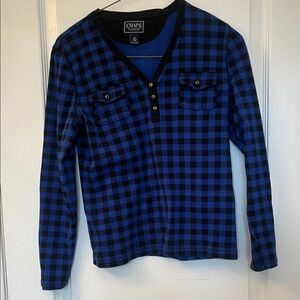 Chaps Blue and Black Buffalo Plaid Long Sleeved Top